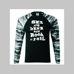 Sex and Beer and Rock n Roll pánske tričko (nie mikina!!) s dlhými rukávmi vo farbe " metro " čiernobiely maskáč gramáž 160 g/m2 materiál 100%bavlna